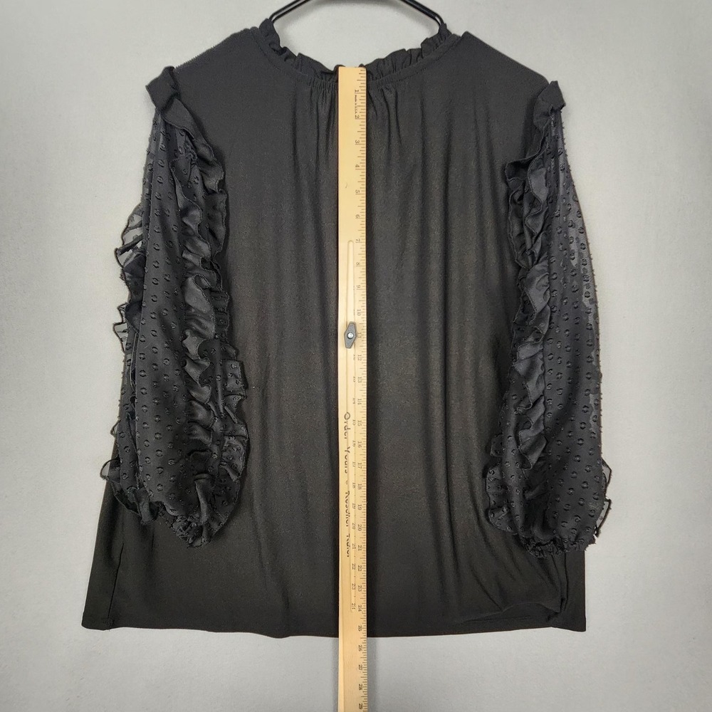 Cato Blouse Womens 18/20W Black Sheer Swiss Dot Ruffle Sleeve Pullover Plus Top - Picture 9 of 14
